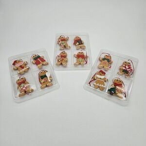 Clay 3" Gingerbread Ornaments - Set Of 12 With Red Ribbon - New